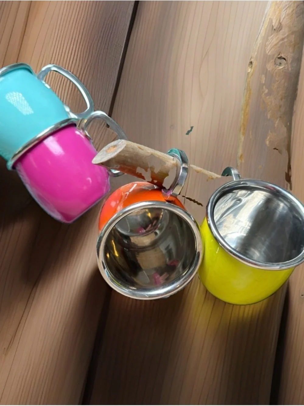 Vintage Pier 1 Bright Enamel Espresso Cups Set - Yellow, Orange, Pink, Aqua